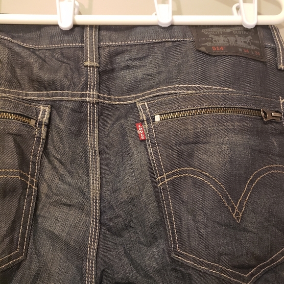 Levis 514 Jeans Mens 34x34 Denim Zipper Pockets Red Tag Slim Straight Dark Wash - Picture 6 of 9